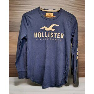 Hollister Blue Spell Out Logo Y2K Unisex Long Sleeve T Shirt Sz XS